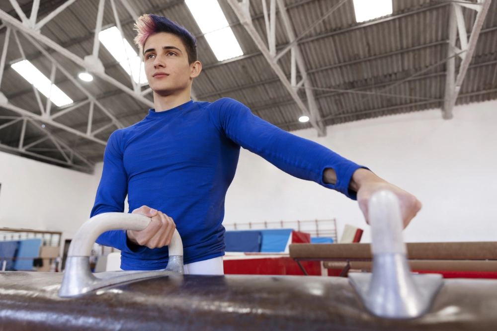A young gymnast training for a competition