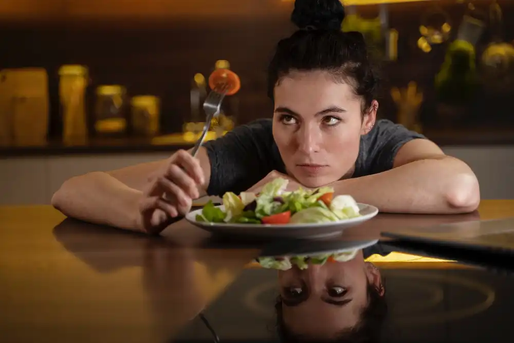A female on a keto diet, eating a plate of healthy salad dubai.