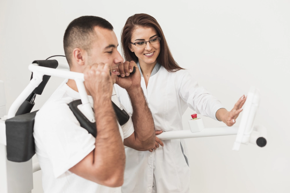 A male patient working out in a medical rehabilitation centre Dubai
