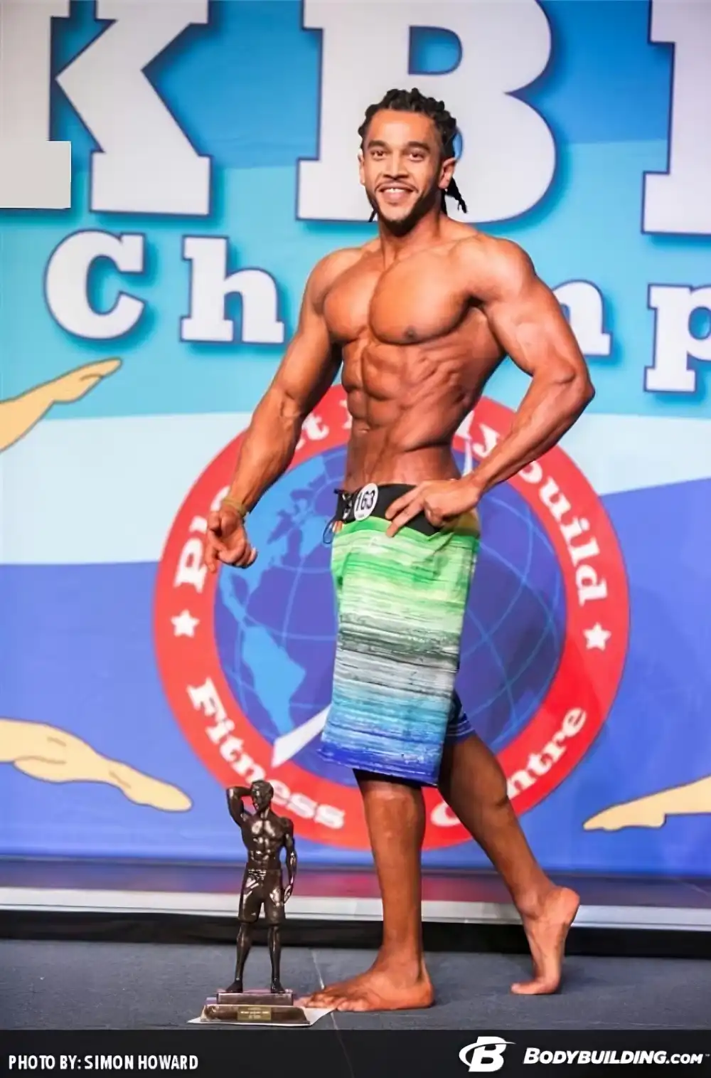Abooyeah Personal Trainer Dubai, on stage winning Men's Physique Competition.
