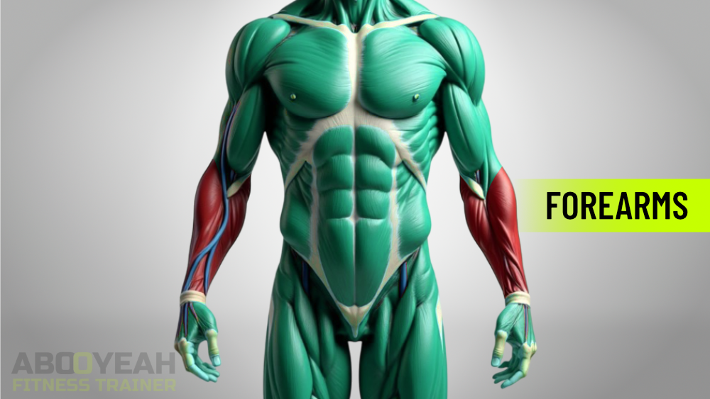 Anatomical illustration showing forearm flexor and extensor muscles on the inner and outer arm.