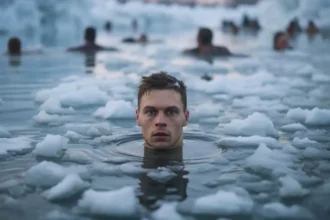 A man practicing cold-exposure and Ice Bath tolerance