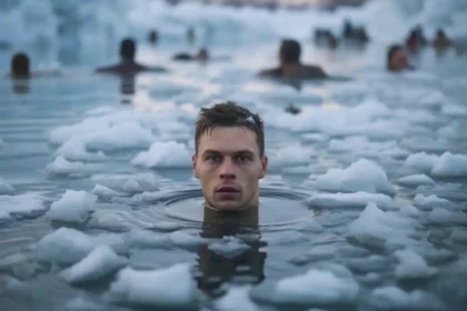 A man practicing cold-exposure and Ice Bath tolerance