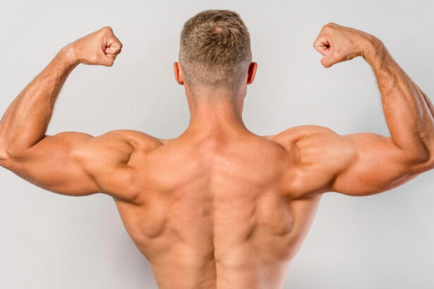 Athlete showing his back muscles after doing close grip lats pulldown exercise