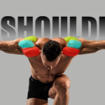 Bodybuilder flexing defined shoulder muscles, showcasing well-developed deltoids and upper body strength.