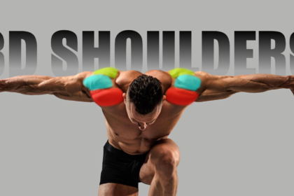 Bodybuilder flexing defined shoulder muscles, showcasing well-developed deltoids and upper body strength.