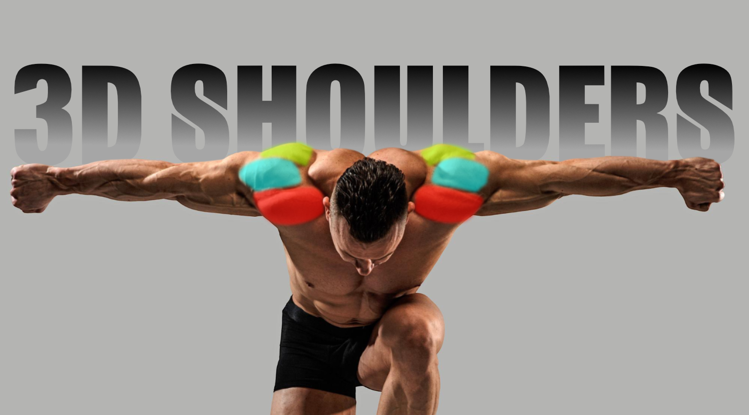 Bodybuilder flexing defined shoulder muscles, showcasing well-developed deltoids and upper body strength.