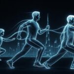 Human lifespan fitness evolution, a 3D illustration showing muscle development from child to senior.