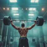 A determined male fitness athlete engaging his back muscles during a workout in a sleek, Dubai gym.